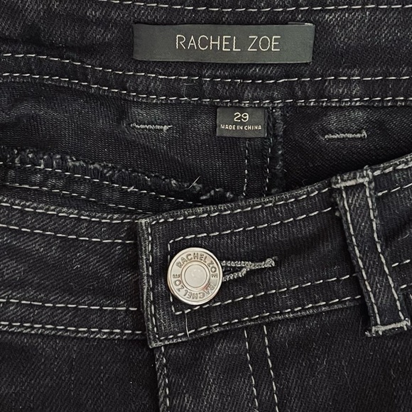 ✅SOLD-Rachel Zoe | Flare Leg Denim Jeans Raw Cut Hem Mid Rise Black Stretch - Picture 5 of 7